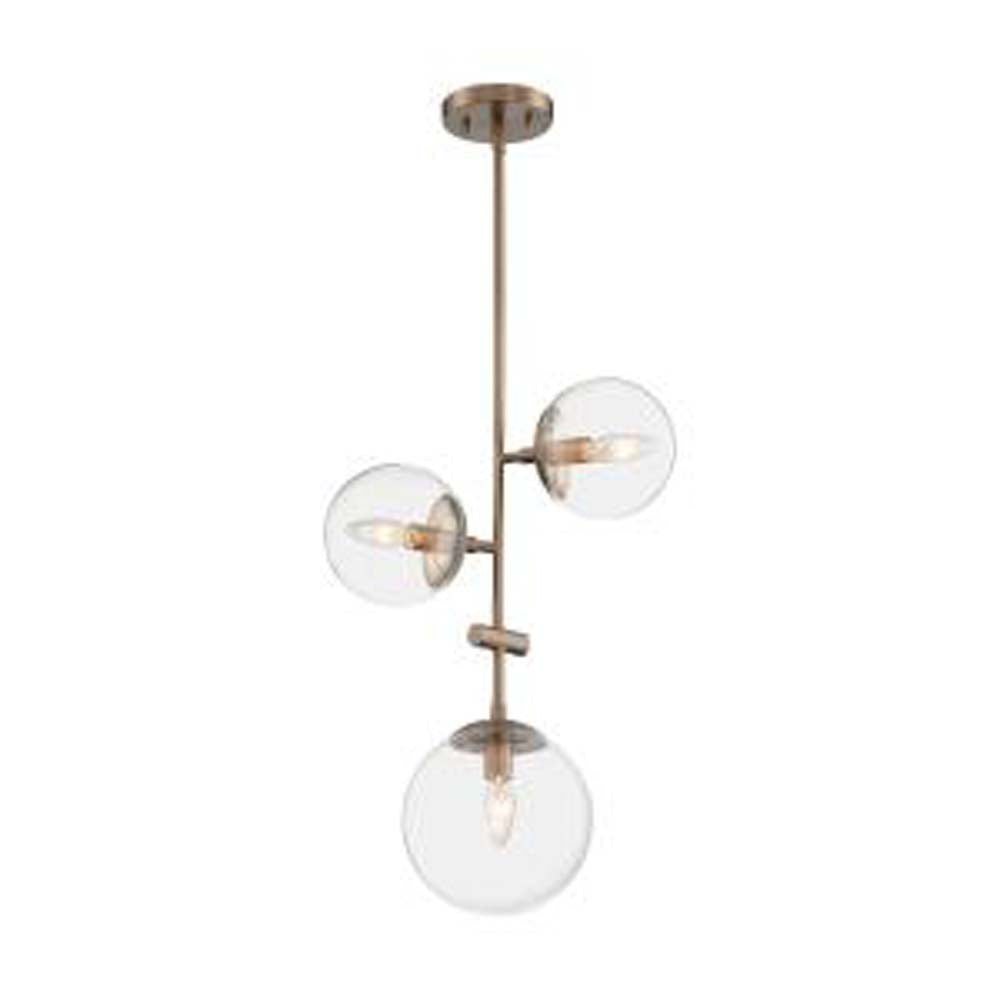 Nuvo Sky 3-Light Pendant w/ Clear Glass in Burnished Brass Finish