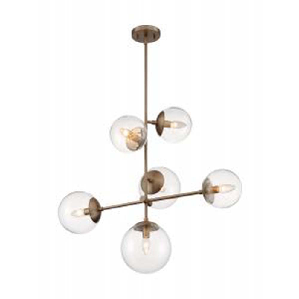 Nuvo Sky 6-Light Pendant w/ Clear Glass in Burnished Brass Finish