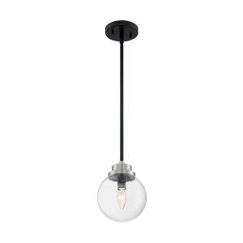 Nuvo Axis 1-Light Pendant w/ Clear Glass in Matte Black & Brushed Nickel Accents