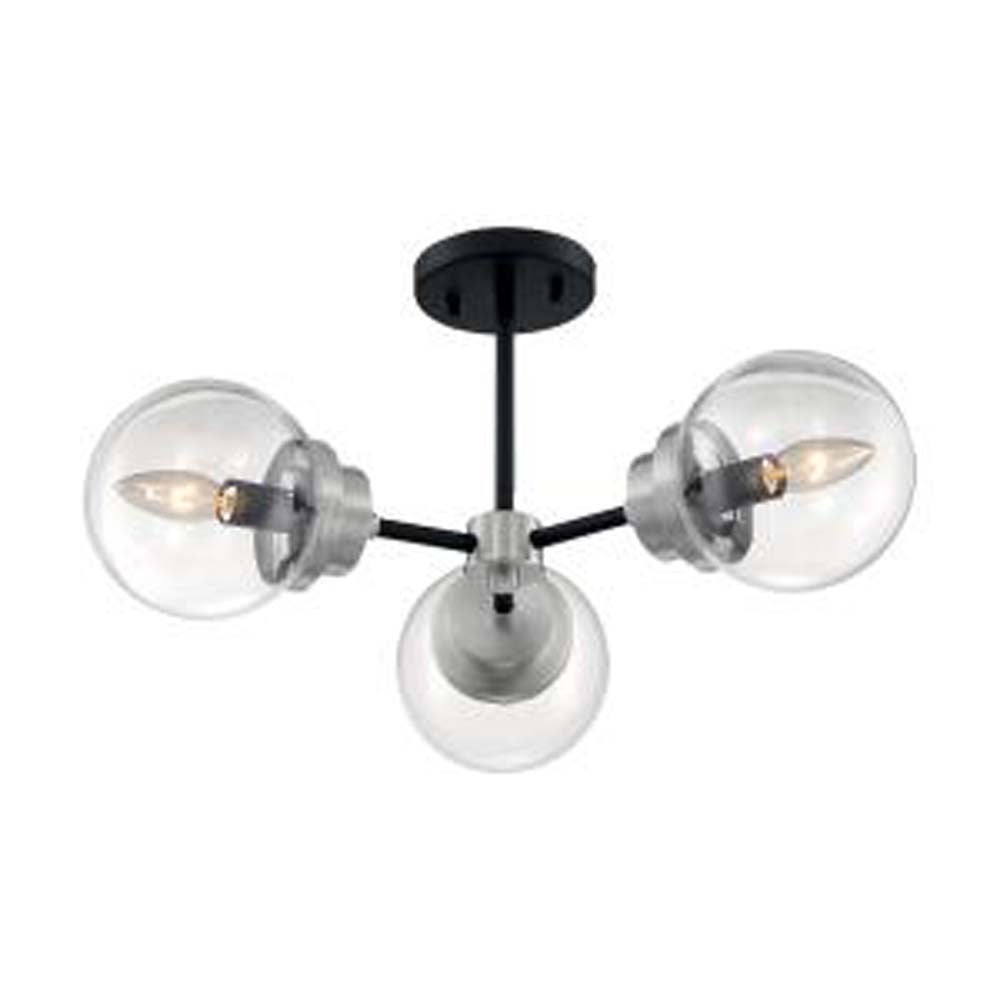 Nuvo Axis 3-Light Semi Flush w/ Clear Glass Matte Black & Brushed Nickel Finish