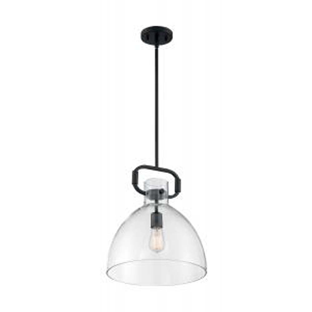 Nuvo Teresa 1-Light Bell Pendant w/ Clear Glass in Matte Black Finish