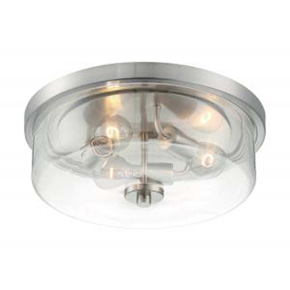 Nuvo Sommerset 3-Light Flush Mount w/ Clear Glass in Brushed Nickel Finish