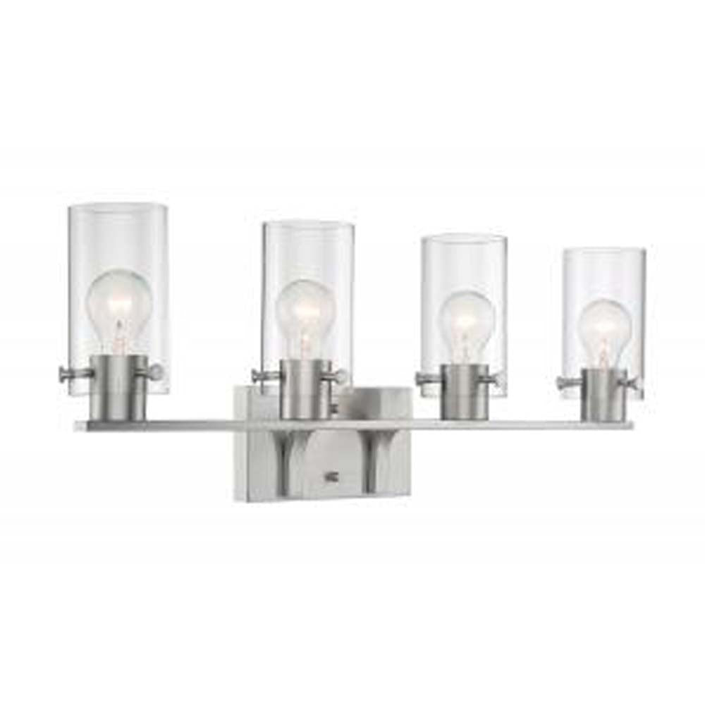Nuvo Sommerset 4-Light Vanity w/ Clear Glass in Brushed Nickel Finish