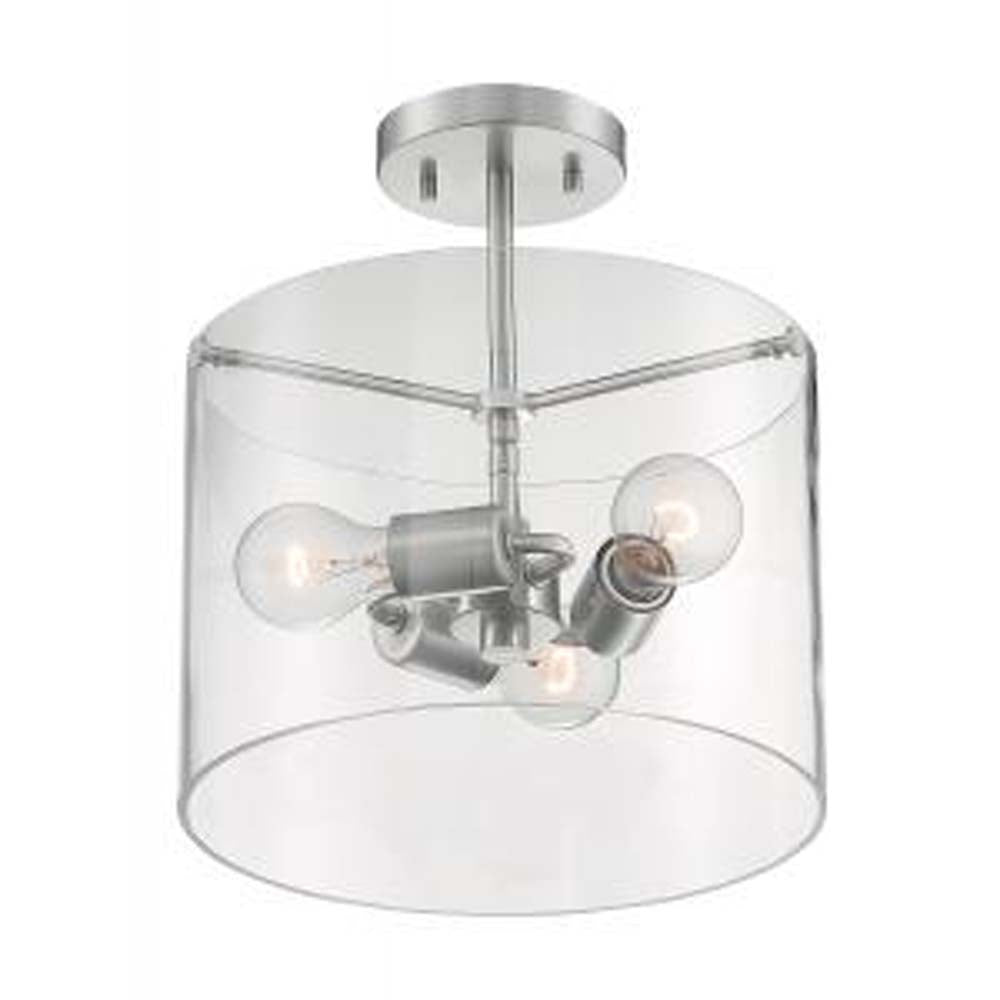 Nuvo Sommerset 3-Light Semi Flush w/ Clear Glass in Brushed Nickel Finish