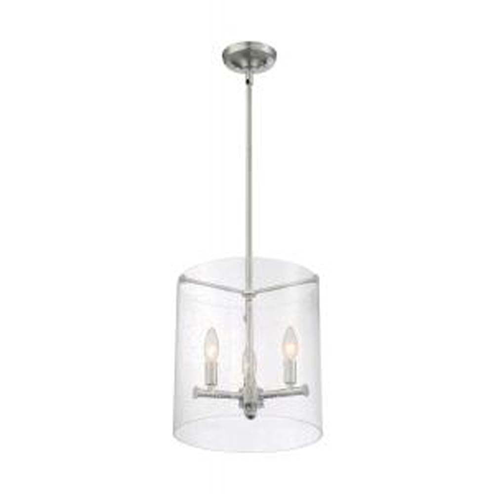 Nuvo Bransel 3-Light Pendant w/ Seeded Glass in Brushed Nickel Finish