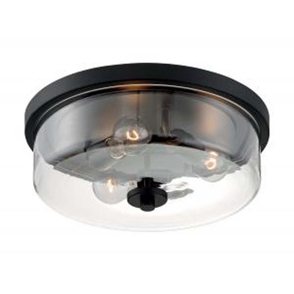 Nuvo Sommerset 3-Light Flush Mount w/ Clear Glass in Matte Black Finish