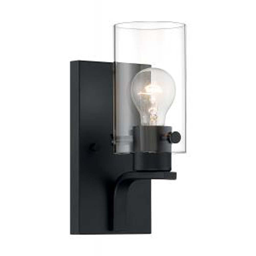 Nuvo Sommerset 1-Light Vanity w/ Clear Glass in Matte Black Finish