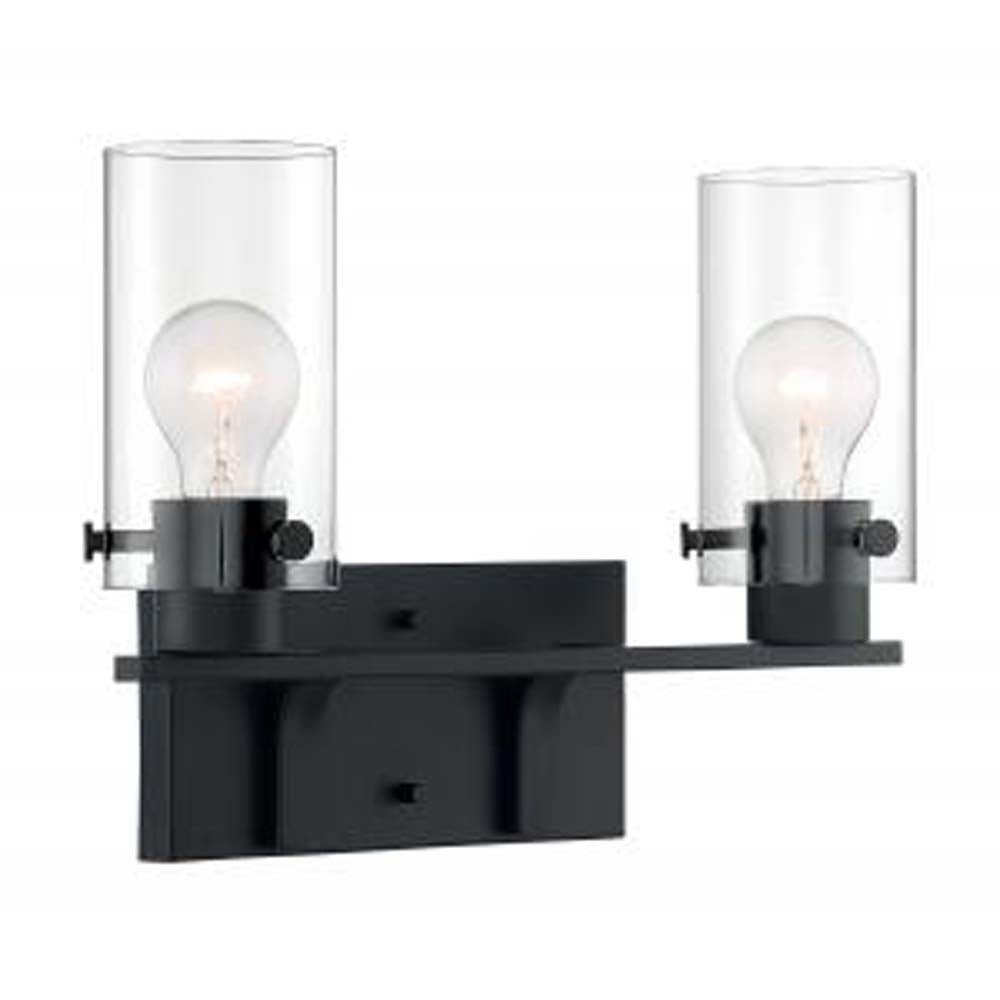 Nuvo Sommerset 2 Light Vanity w/ Clear Glass in Matte Black Finish