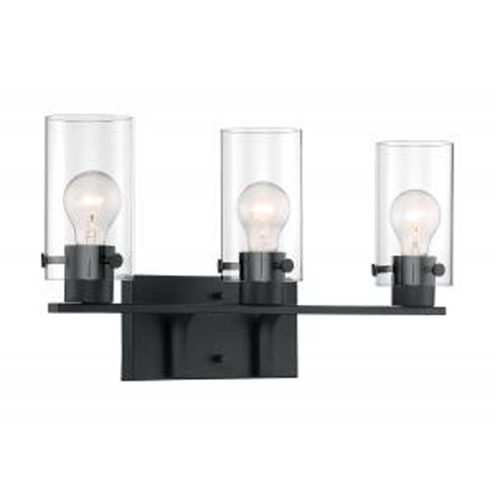 Nuvo Sommerset 3-Light Vanity w/ Clear Glass in Matte Black Finish