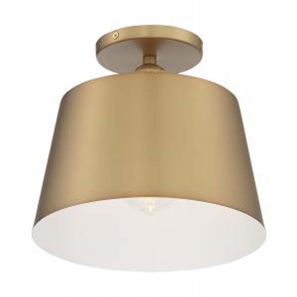 Nuvo Motif 1-Light Semi Flush w/ White Accent Brushed Brass in White Accents