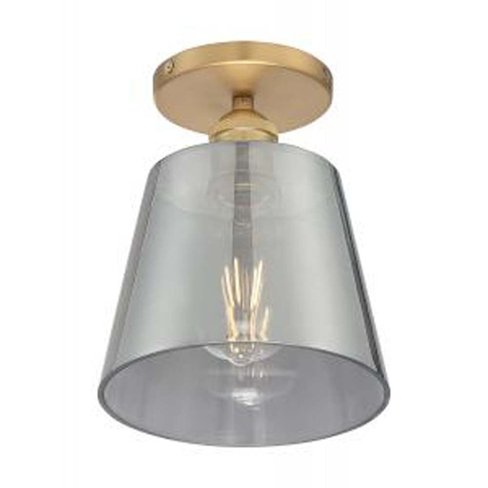 Nuvo Motif 1-Light Semi Flush w/Smoked Glass Brushed Brass & Smoked Glass Finish