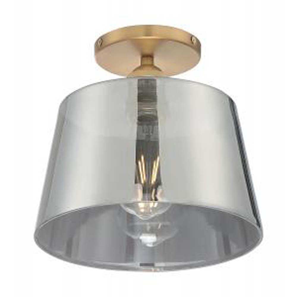 Nuvo Motif 1-Light 10" Semi Flush w/ Smoked Glass Brushed Brass in Smoked Glass