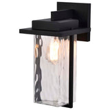 Vernal Large Wall Lantern Matte Black with Clear Water Glass - BulbAmerica