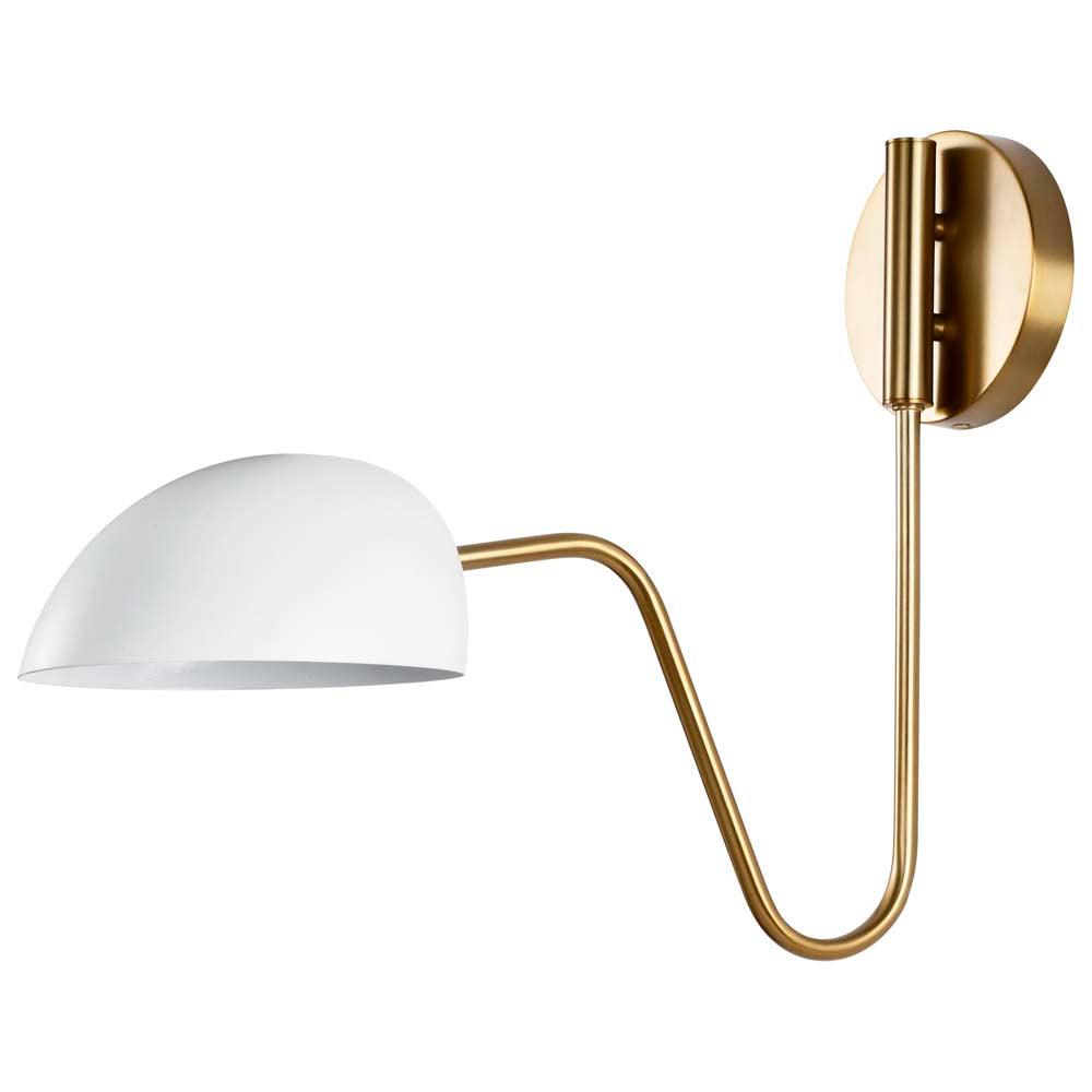 Trilby 1-Light Wall Sconce Matte White with Burnished Brass