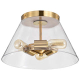 Dover 3-Light Small Flush Mount Vintage Brass with Clear Glass - BulbAmerica