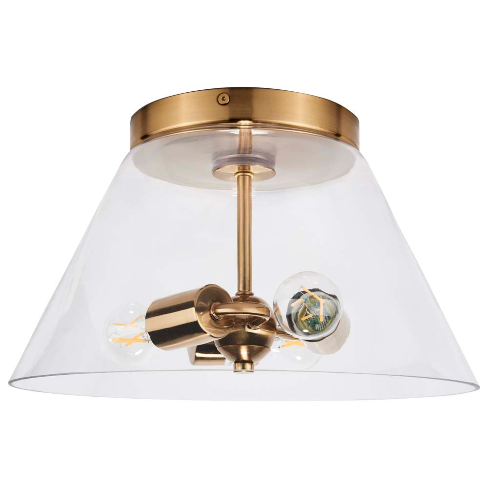 Dover 3-Light Small Flush Mount Vintage Brass with Clear Glass