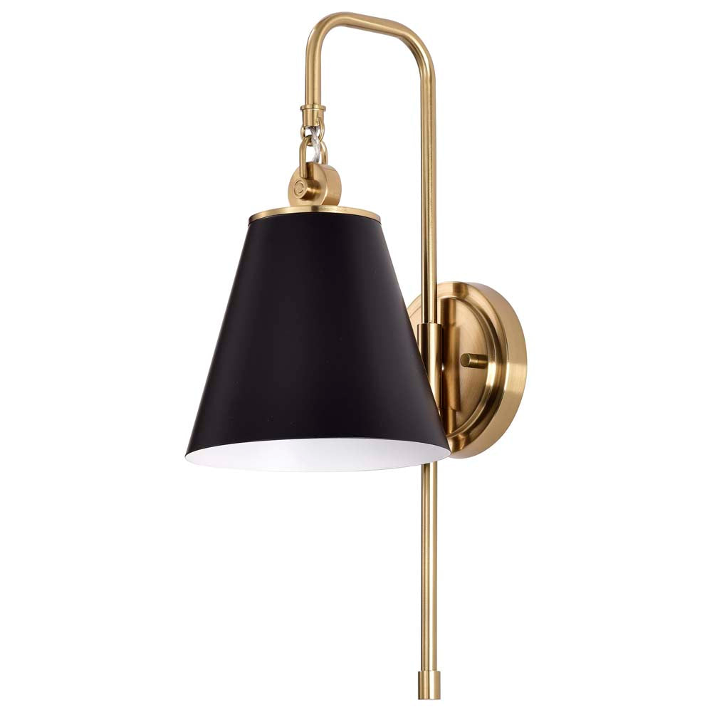 Dover 1-Light Wall Sconce Black with Vintage Brass