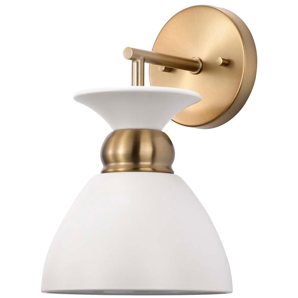 Perkins 1-Light Wall Sconce Matte White with Burnished Brass