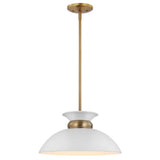 Perkins 1-Light Small Pendant Matte White with Burnished Brass - BulbAmerica