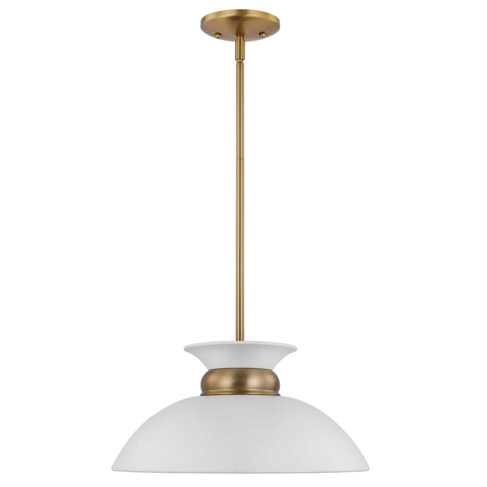 Perkins 1-Light Small Pendant Matte White with Burnished Brass