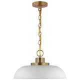 Colony 1-Light Small Pendant Matte White with Burnished Brass - BulbAmerica