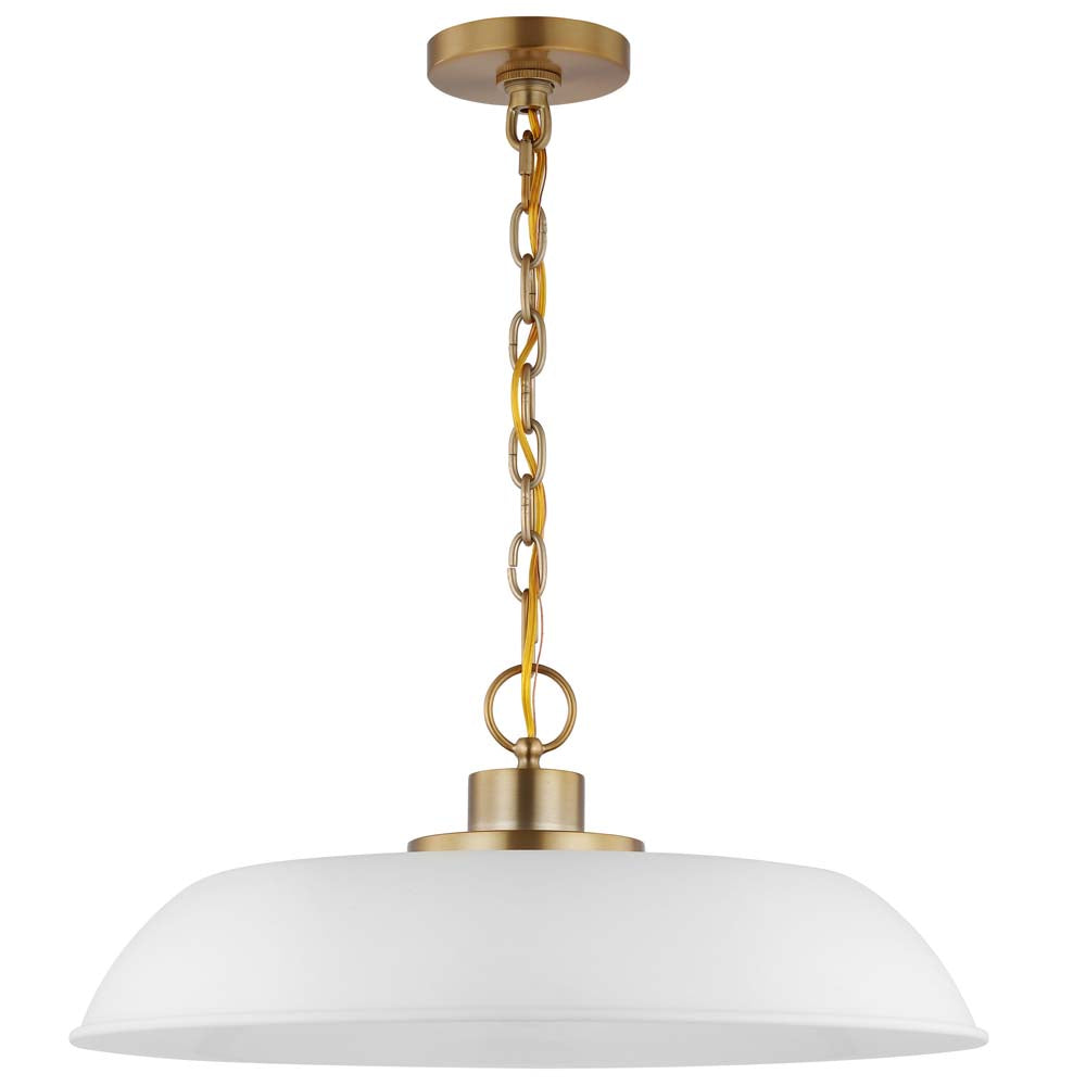 Colony 1-Light Medium Pendant Matte White with Burnished Brass