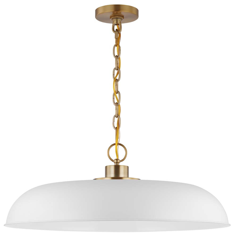 Colony 1-Light Large Pendant Matte White with Burnished Brass