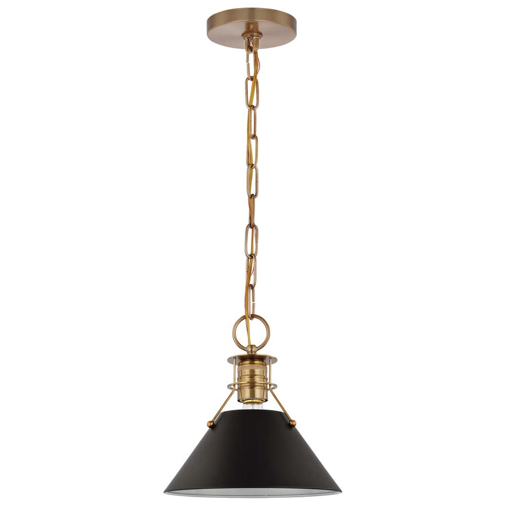 Outpost 1-Light Small Pendant Matte Black with Burnished Brass