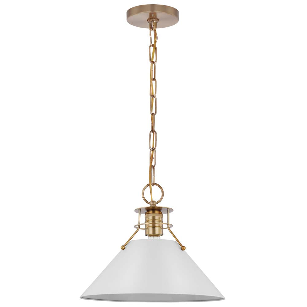 Outpost 1-Light Medium Pendant Matte White with Burnished Brass