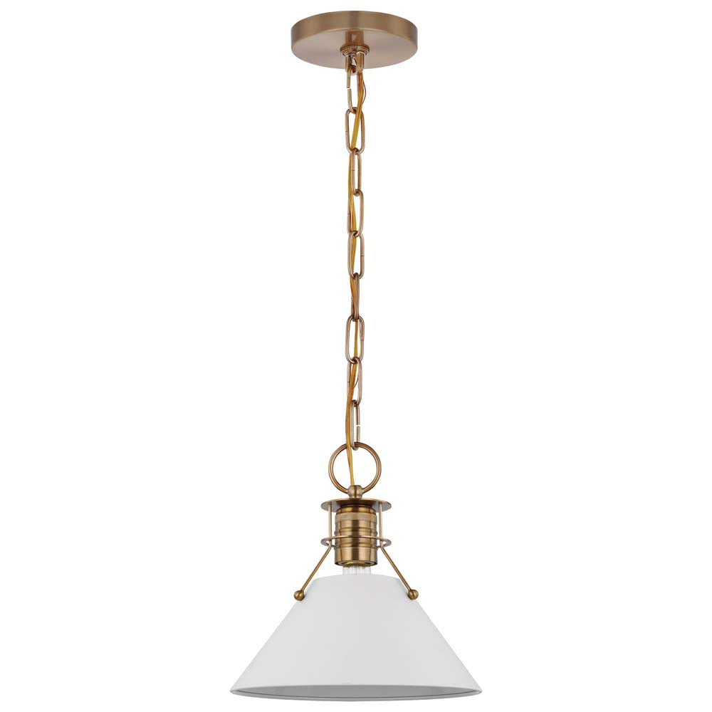 Outpost 1-Light Large Pendant Matte White with Burnished Brass