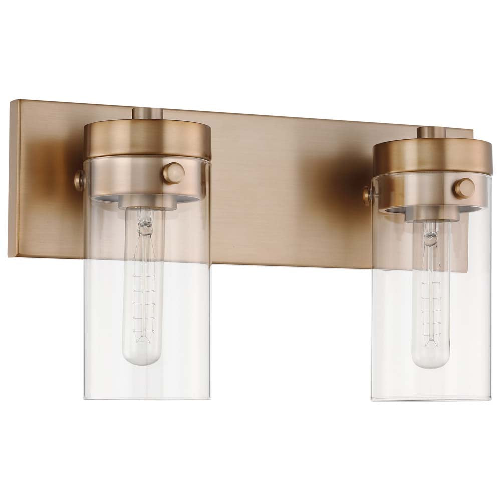 Intersection 2-Light Vanity Burnished Brass with Clear Glass