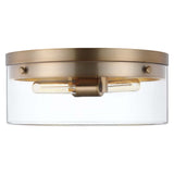 Intersection 60w Small Flush Mount Fixture Burnished Brass w/ Clear Glass - BulbAmerica