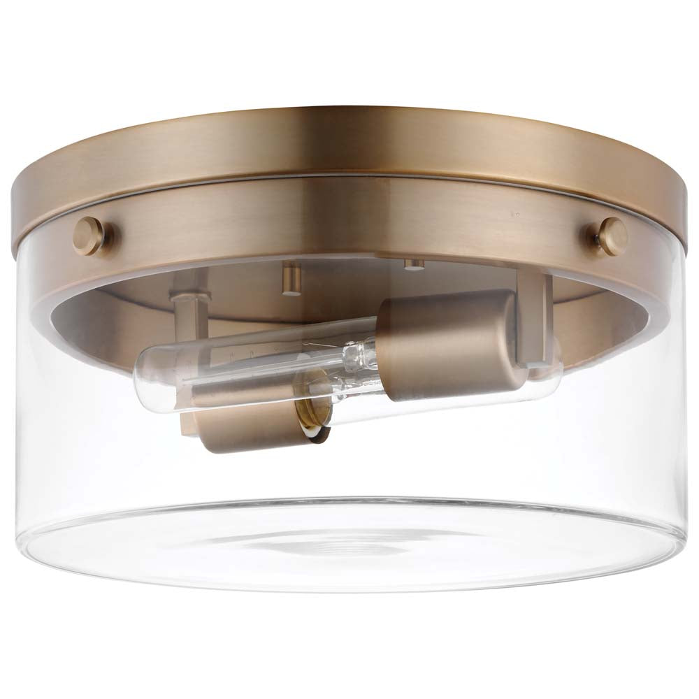Intersection 60w Medium Flush Mount Fixture Burnished Brass w/ Clear Glass