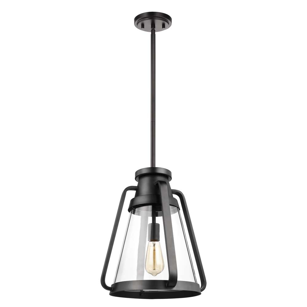 Everett 1-Light 14-in Pendant Matte Black with Clear Glass
