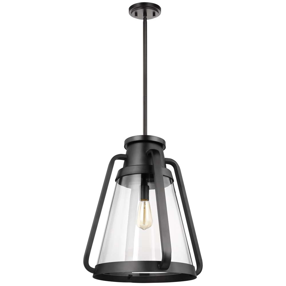 Everett 1-Light 18-in Pendant Matte Black with Clear Glass