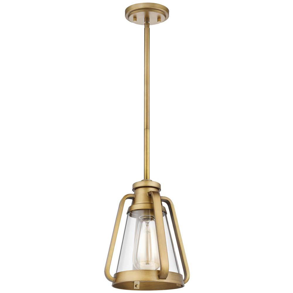 Everett 7-in Mini Pendant Natural Brass Finish with Clear Glass