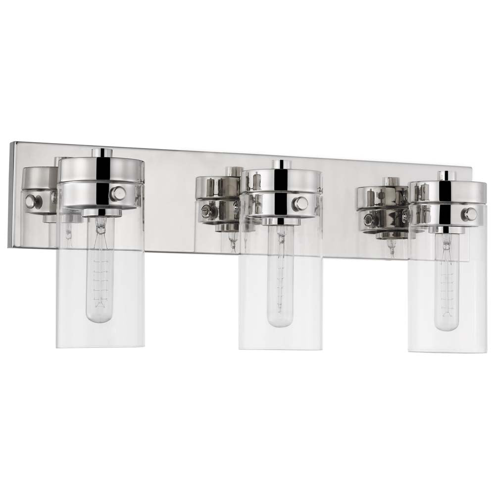 Intersection 3-Light Vanity Polished Nickel with Clear Glass