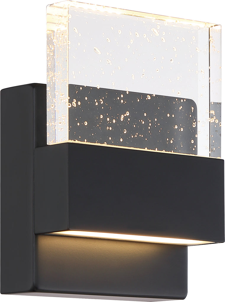 Nuvo Ellusion 15w LED Small Wall Sconce w/ Seeded Glass in Matte Black Finish
