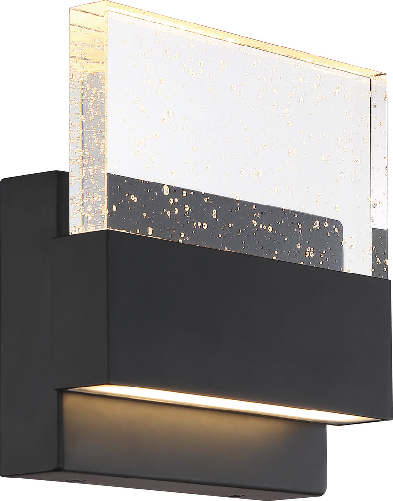 Nuvo Ellusion 15w LED Medium Wall Sconce w/ Seeded Glass in Matte Black Finish