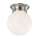 8w 6-in LED Flush Mount Fixture 3000K Dimmable Brushed Nickel Frosted Glass - BulbAmerica