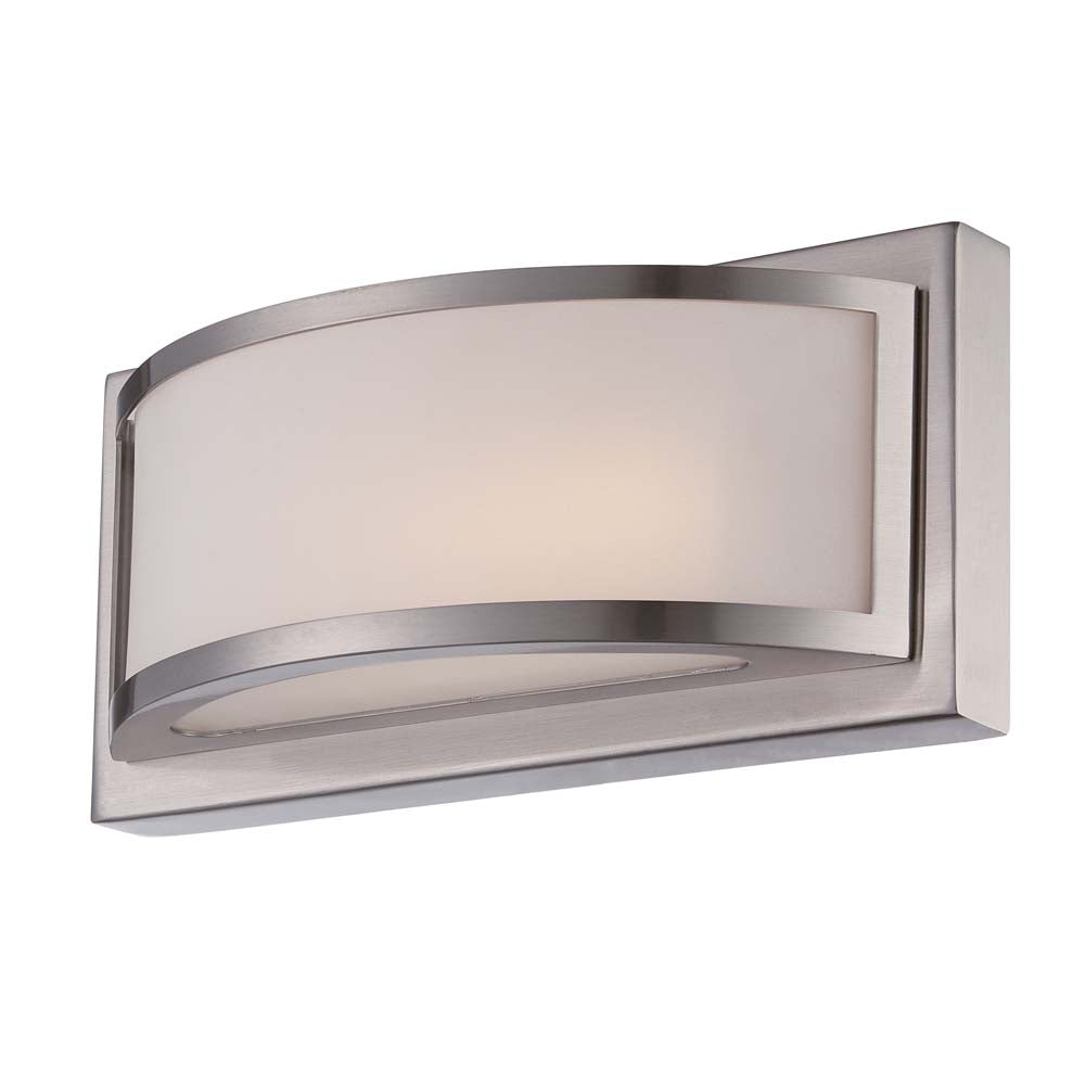 Nuvo Mercer 1-Light LED Vanity Wall Sconce w/ Frosted Glass in Brushed Nickel