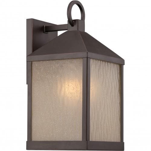 Nuvo 7 inch Haven LED Outdoor Wall Bronze Light with Sanded Tea Stain Glass