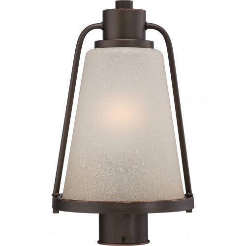 Nuvo 9 inch Tolland LED Outdoor Post Bronze Champagne Linen Glass