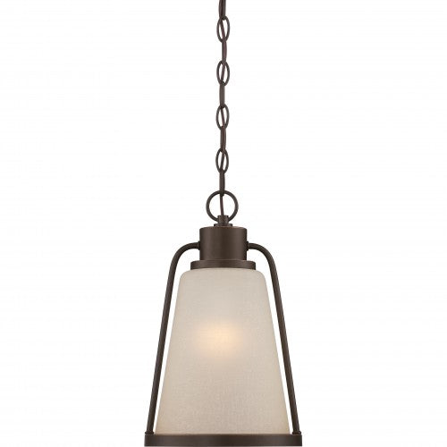 Nuvo 9 inch Tolland LED Outdoor Bronze Light Pendant Champagne Linen Glass