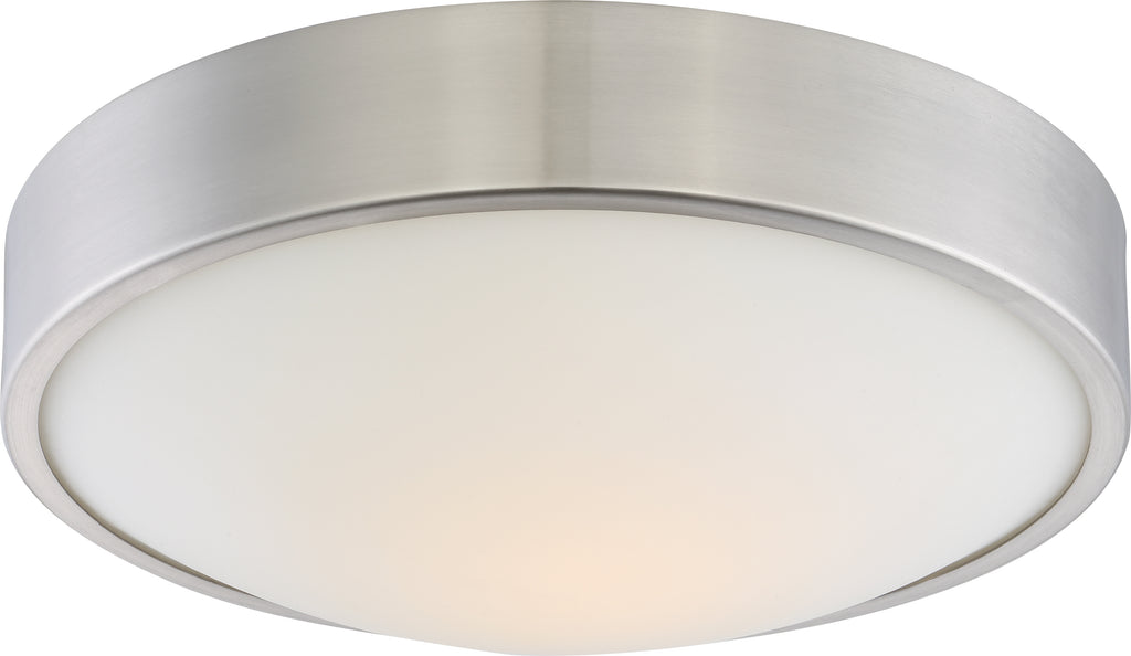Nuvo Perk 13" LED Flush Mount Fixture w/ White Glass in Brushed Nickel Finish