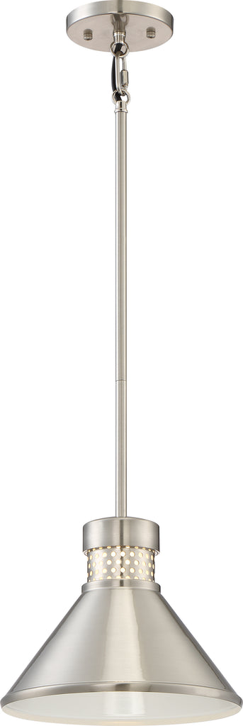 Nuvo Doral 1-Light 12w 8" Small LED Pendant w/ White Accent in Brushed Nickel