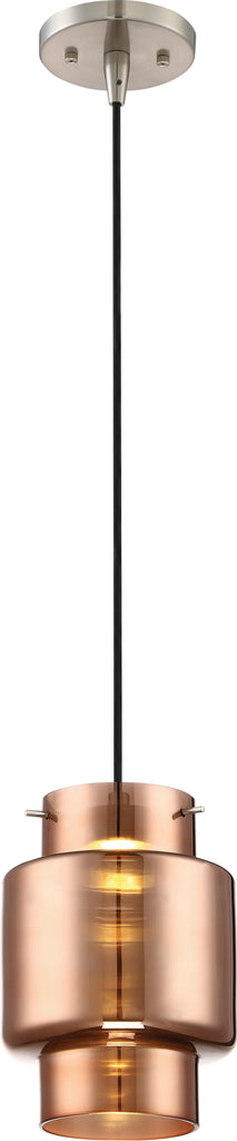 Nuvo Del 12w LED Mini Pendant w/ Copper Glass in Brushed Nickel Finish 3000k