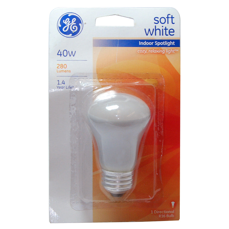 GE 40W 120V R16 E26 Base Soft White Incandescent Spotlight Light Bulb