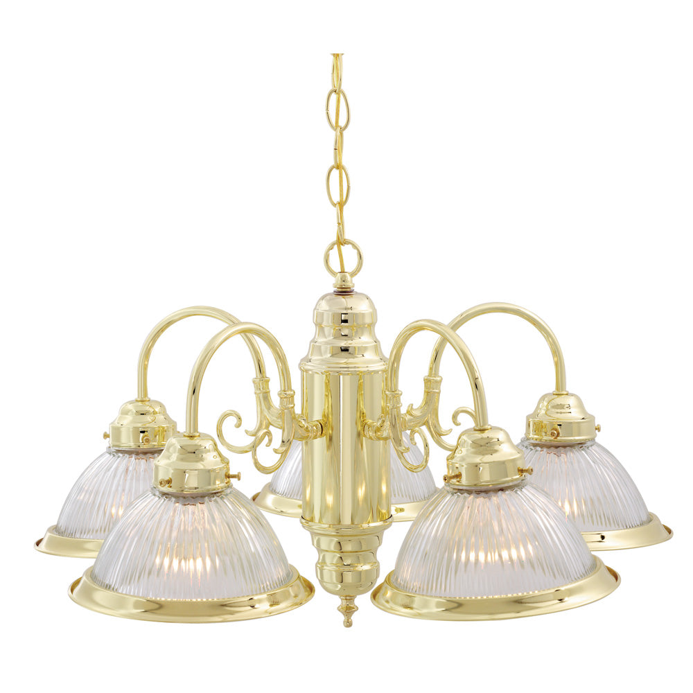 5-Light 22" Hanging Mounted Chandelier Light Fixture in Polished Brass Finish
