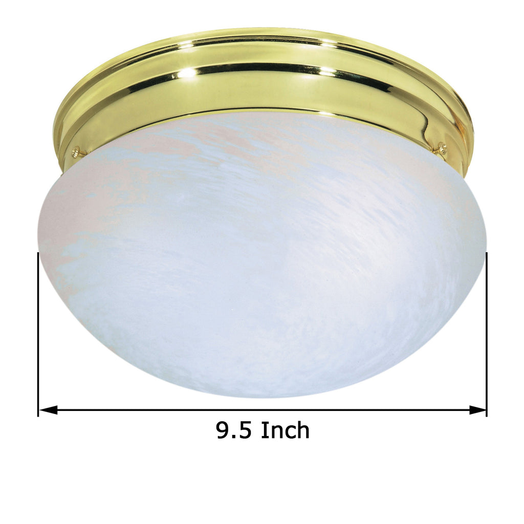 Nuvo 2-Light 10" Flush Mount w/ Medium Alabaster Mushroom in Polished Brass